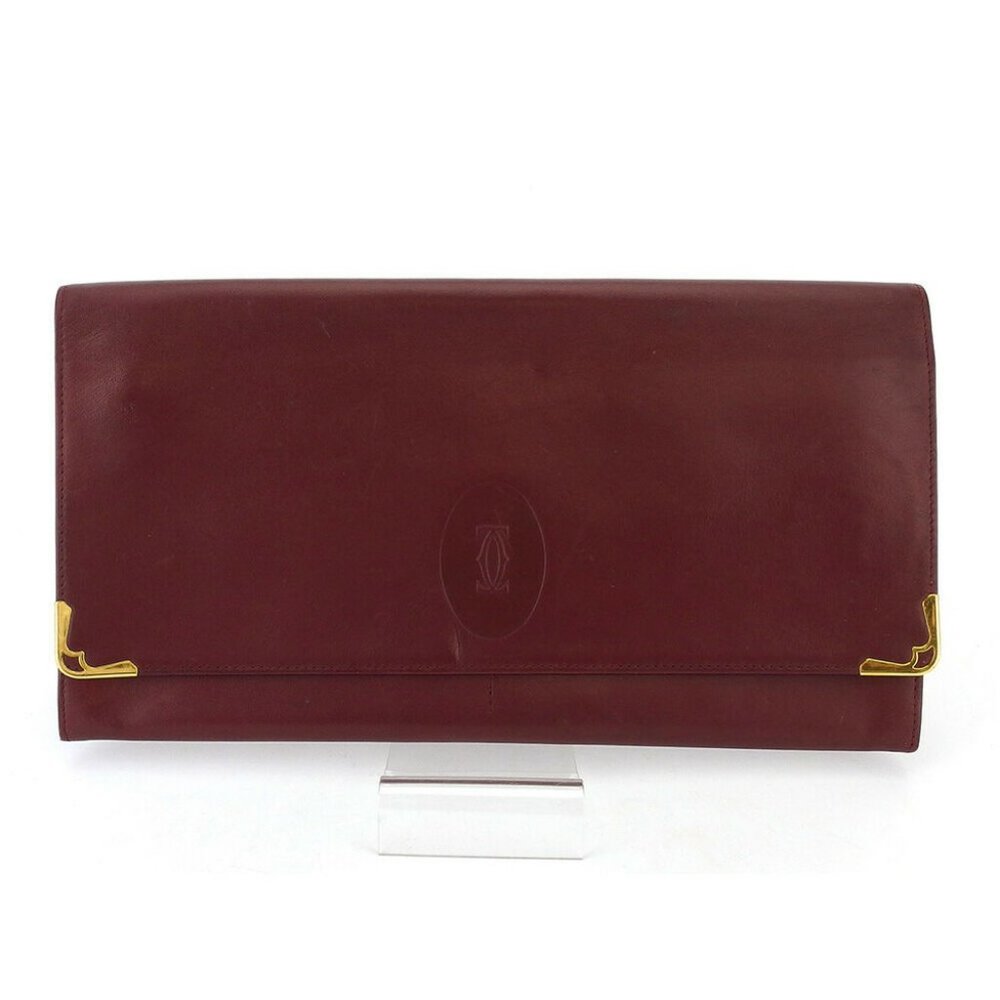 Cartier clutch bag mast line Bordeaux leather Auth used T18459
